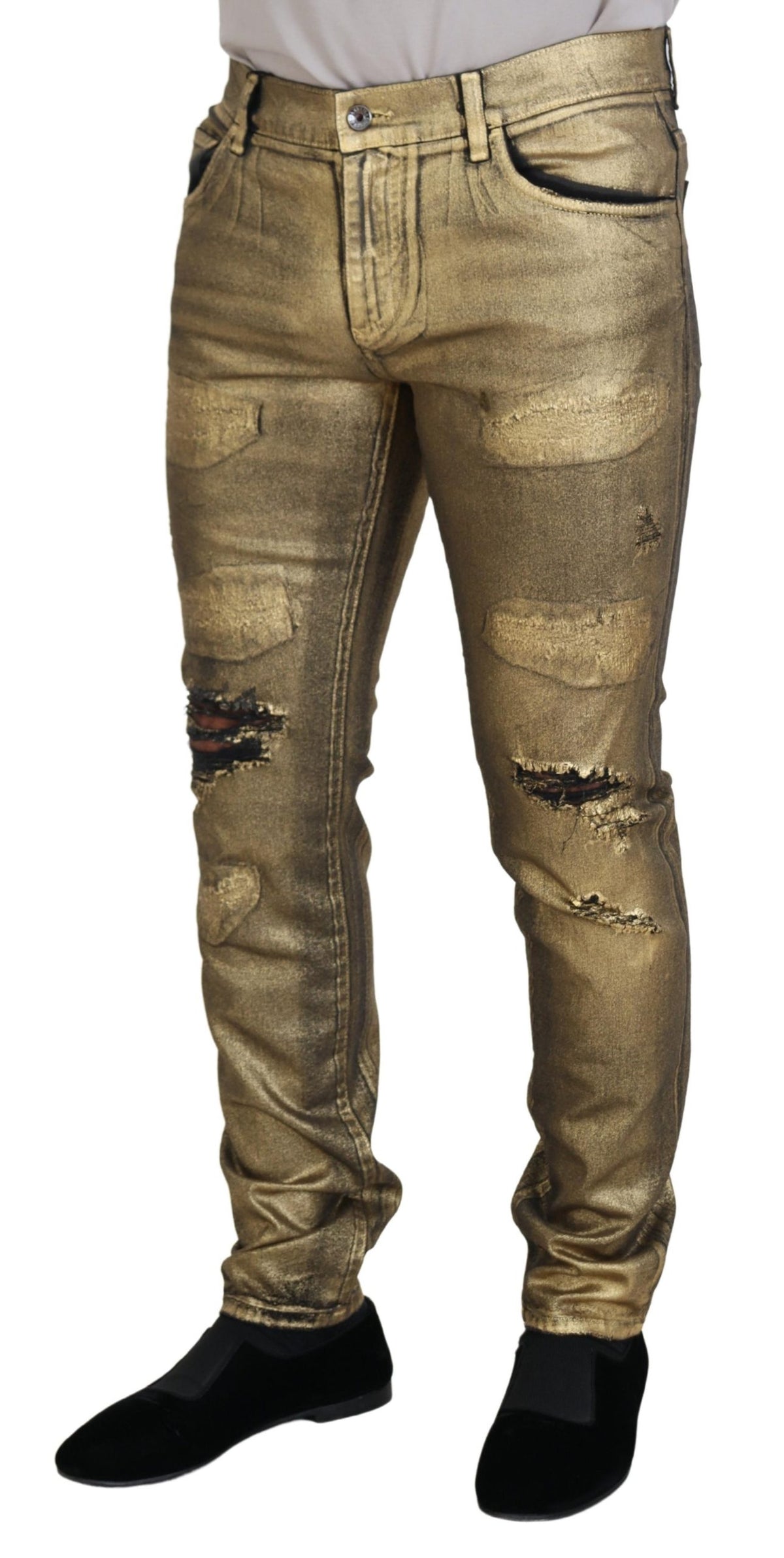 Jeans skinny en coton doré et délavé pour homme de Dolce &amp; Gabbana