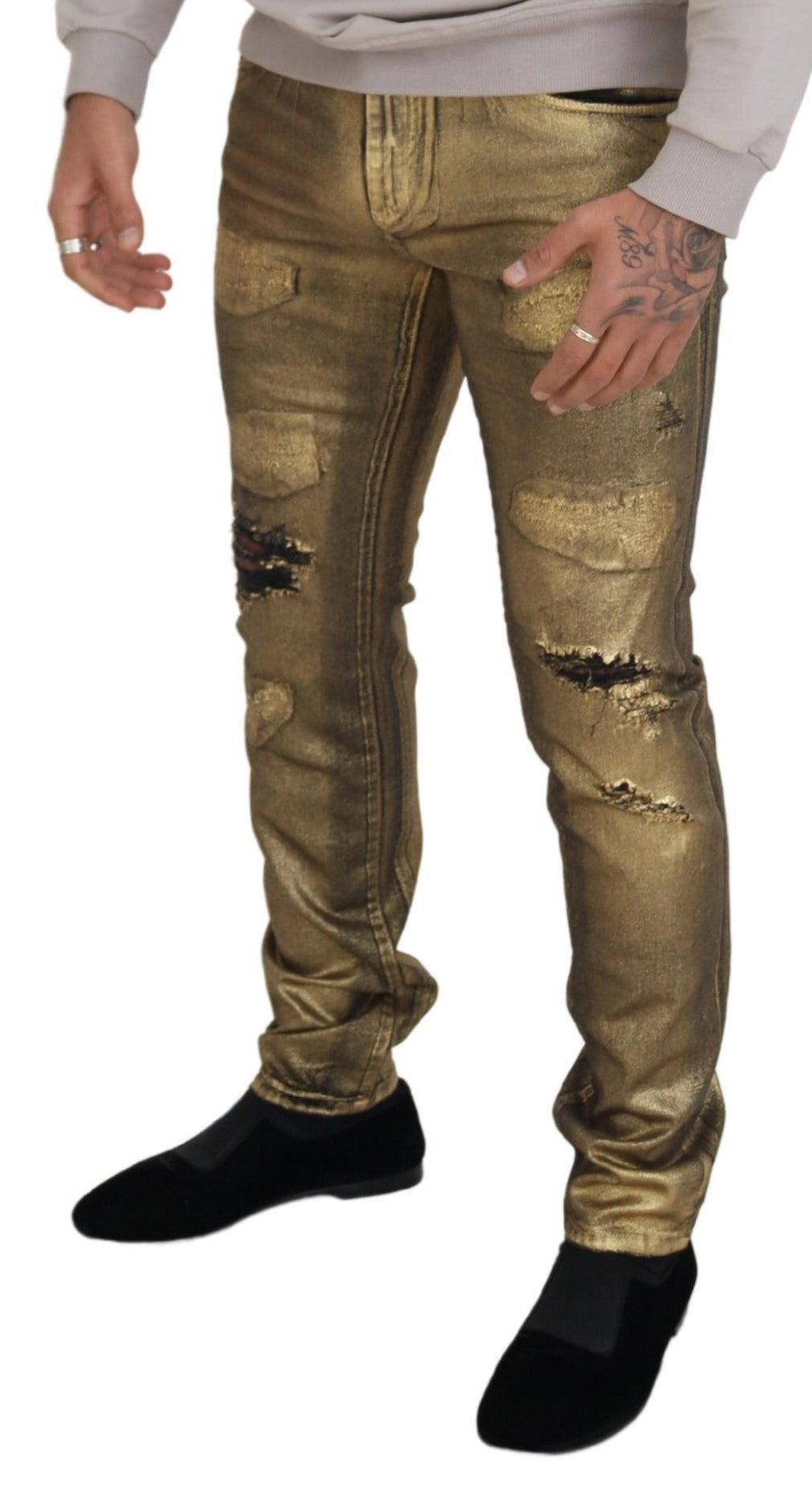 Jeans skinny en coton doré et délavé pour homme de Dolce &amp; Gabbana