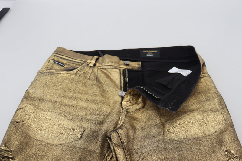 Gouden katoenen, versleten skinny jeans voor heren van Dolce &amp; Gabbana