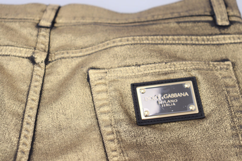 Gouden katoenen, versleten skinny jeans voor heren van Dolce &amp; Gabbana