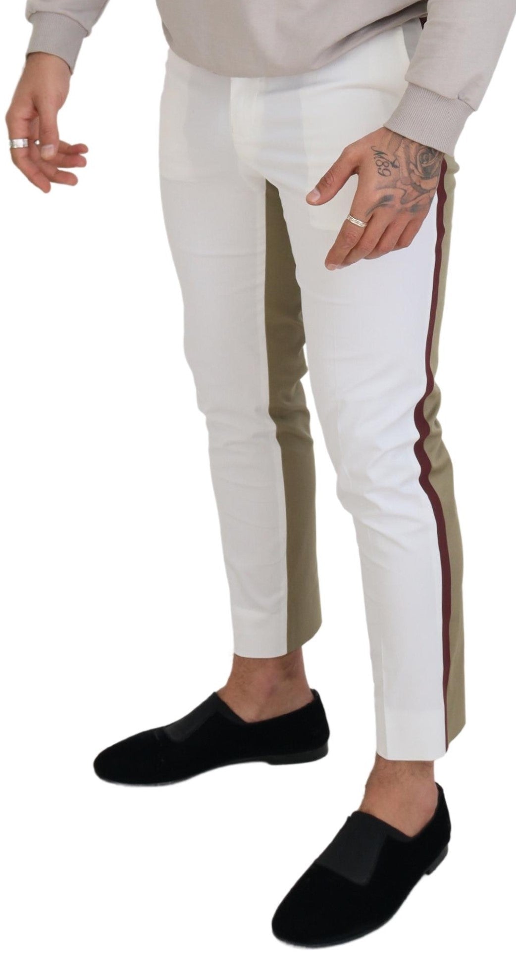 Pantalon chino blanc et marron slim fit Dolce &amp; Gabbana