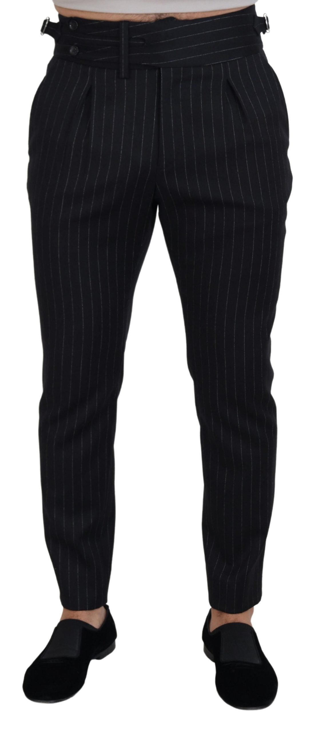Pantalon chino rayé en laine noire Dolce &amp; Gabbana