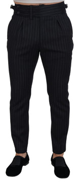 Pantalon chino rayé en laine noire Dolce &amp; Gabbana