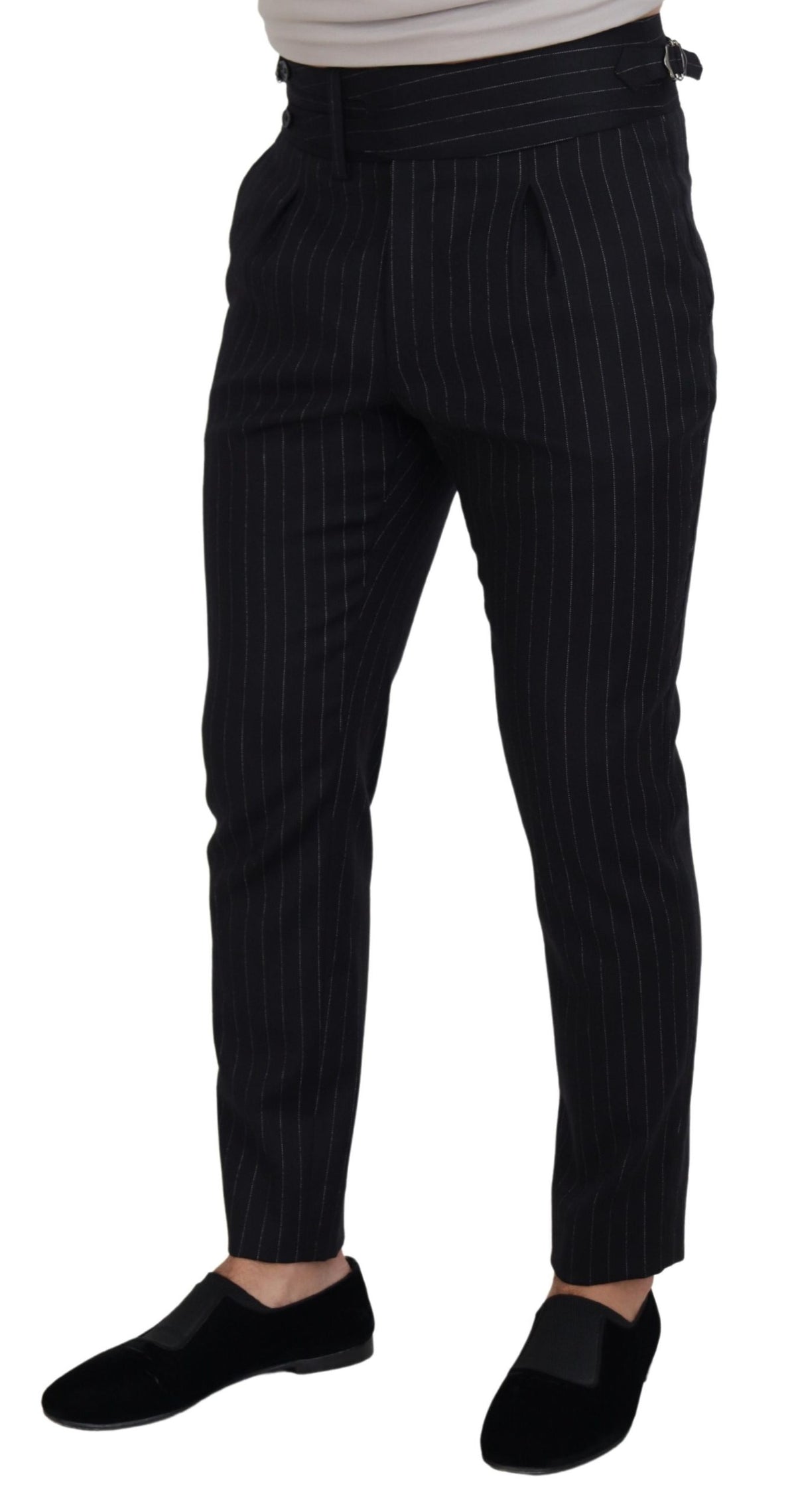 Pantalon chino rayé en laine noire Dolce &amp; Gabbana