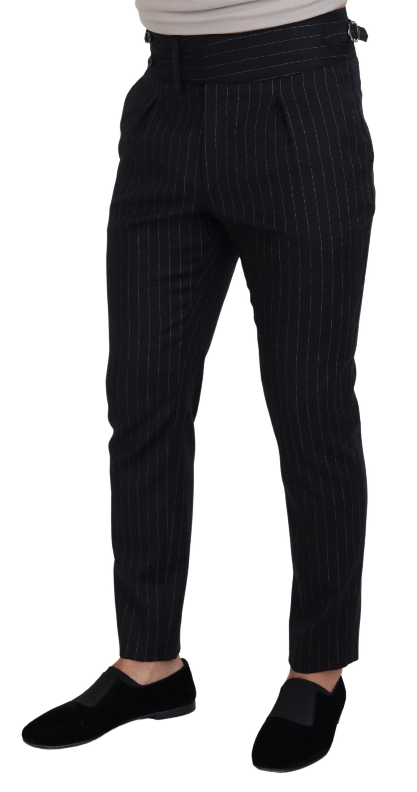 Pantalon chino rayé en laine noire Dolce &amp; Gabbana