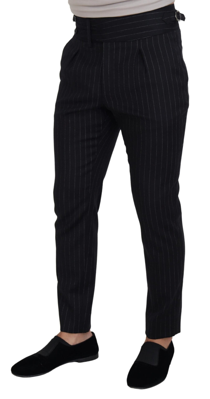 Pantalon chino rayé en laine noire Dolce &amp; Gabbana
