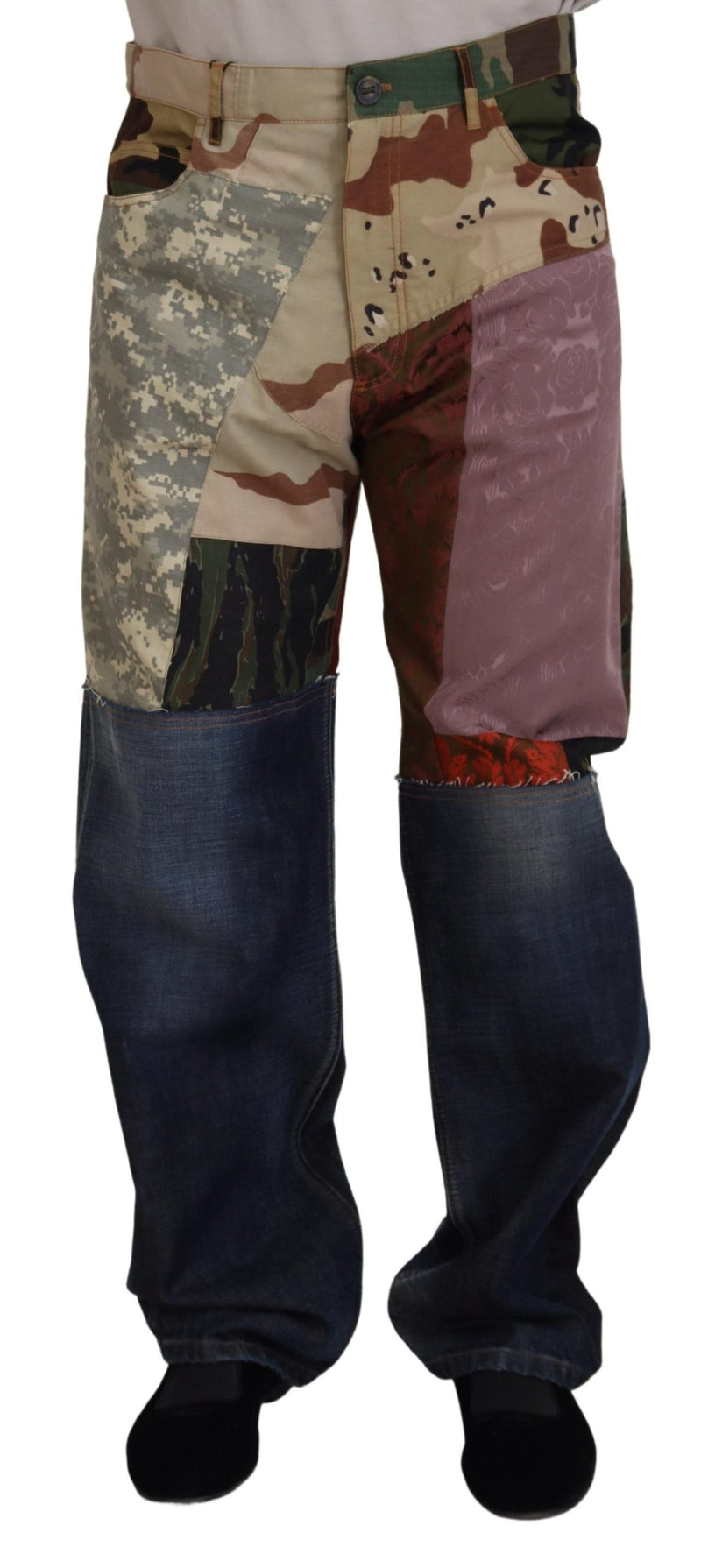 Jeans en jean patchwork multicolore en soie pour homme de Dolce &amp; Gabbana