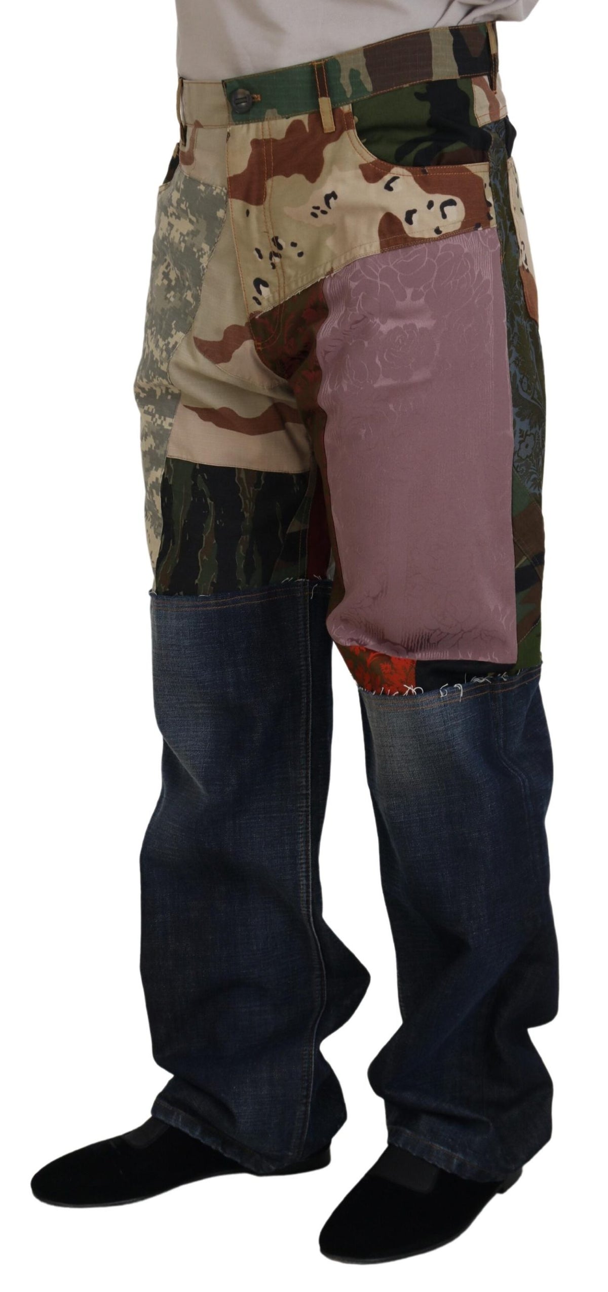 Jeans en jean patchwork multicolore en soie pour homme de Dolce &amp; Gabbana