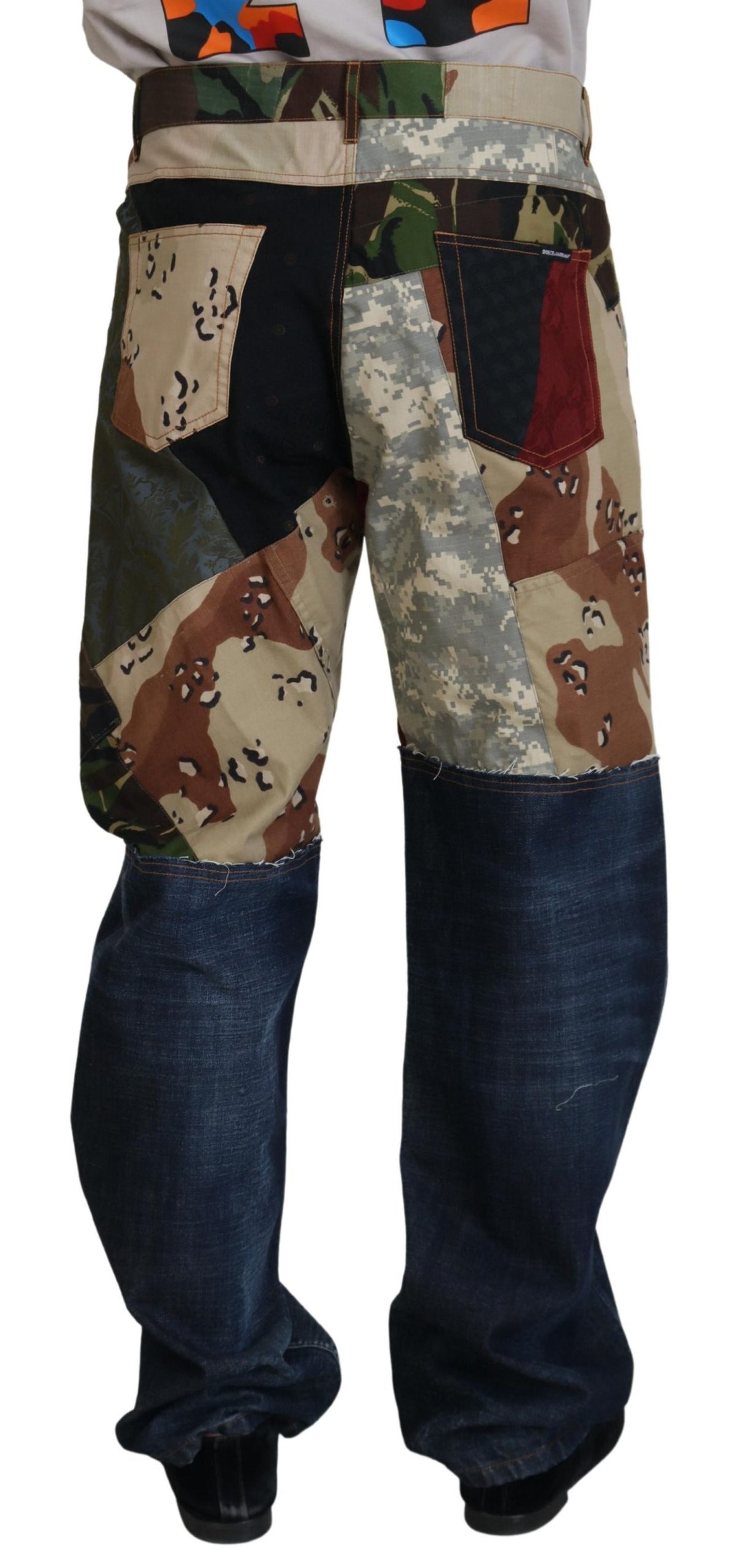 Jeans en jean patchwork multicolore en soie pour homme de Dolce &amp; Gabbana