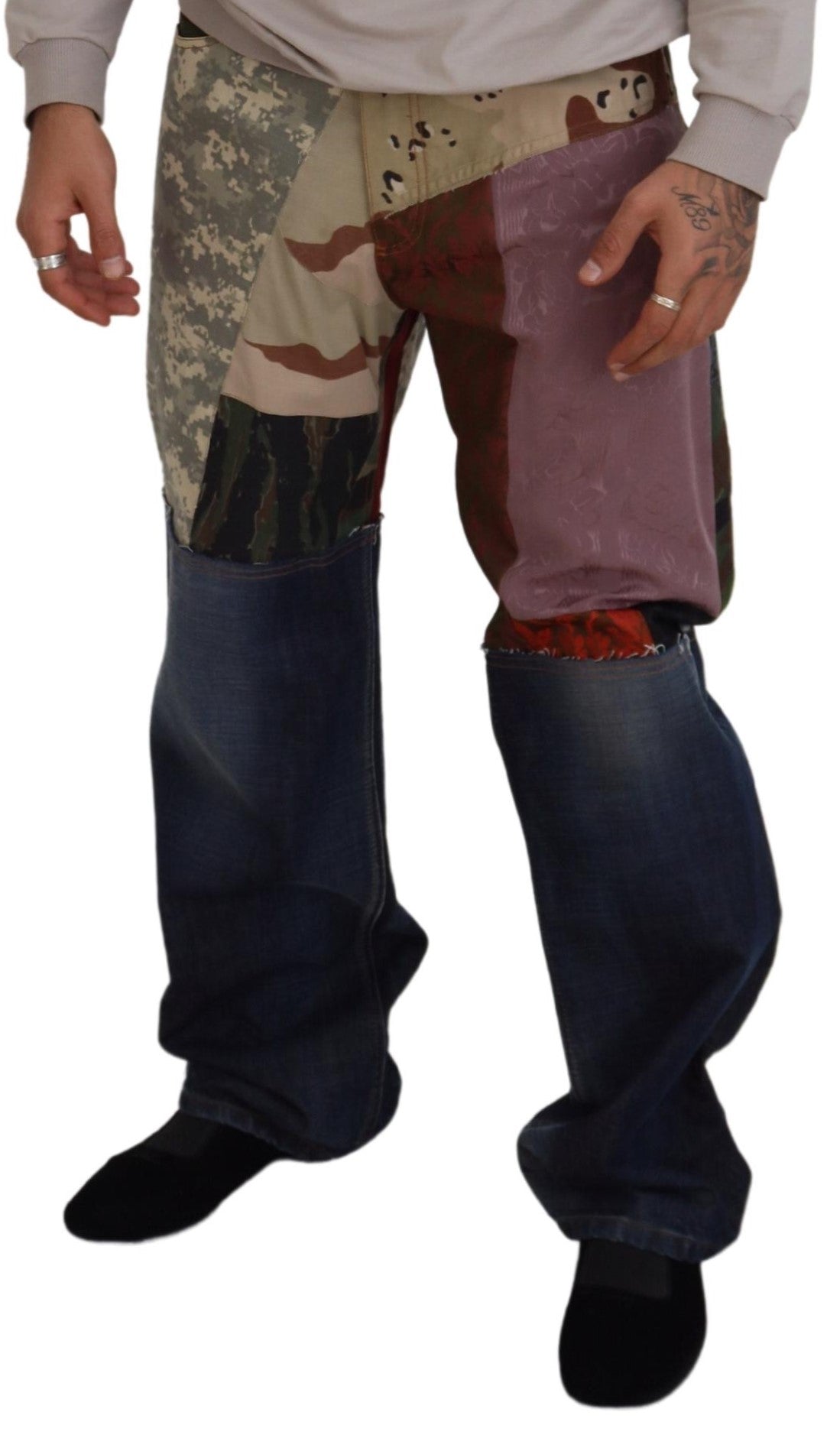 Jeans en jean patchwork multicolore en soie pour homme de Dolce &amp; Gabbana