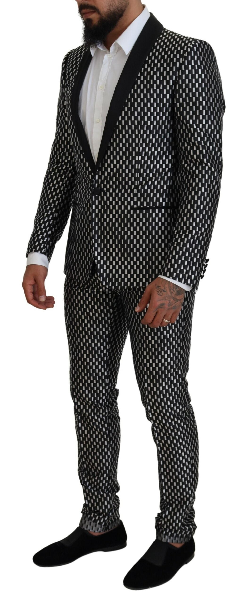 Dolce & Gabbana MARTINI Slim Fit Suit - Black White Silk