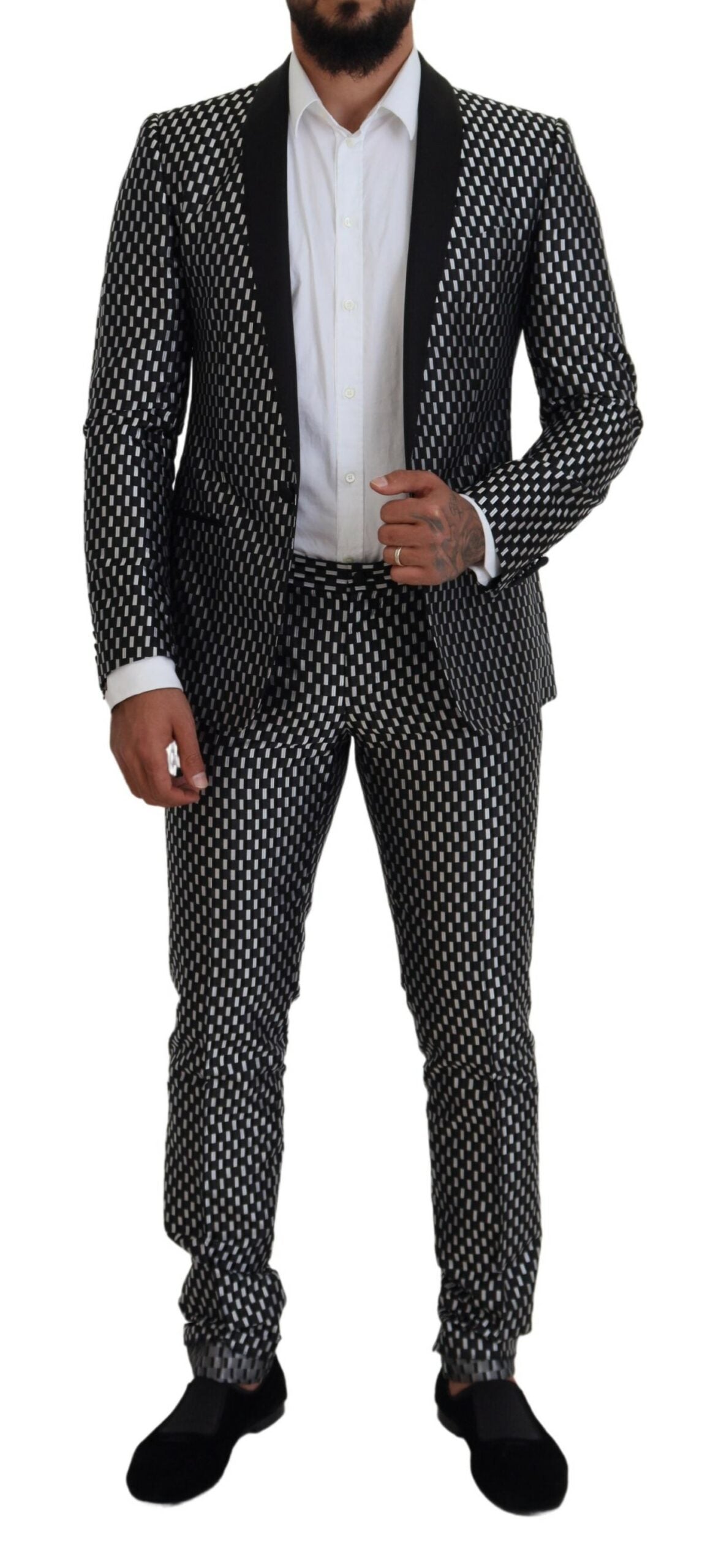 Dolce & Gabbana MARTINI Slim Fit Suit - Black White Silk