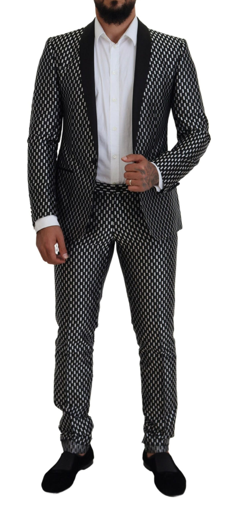 Dolce & Gabbana MARTINI Slim Fit Suit - Black White Silk
