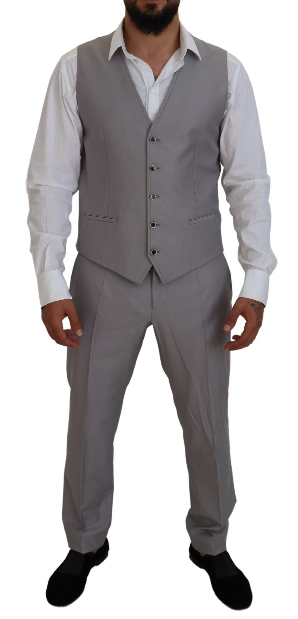 Dolce & Gabbana Costume Slim Fit 3 Pièces en Laine et Soie Argent
