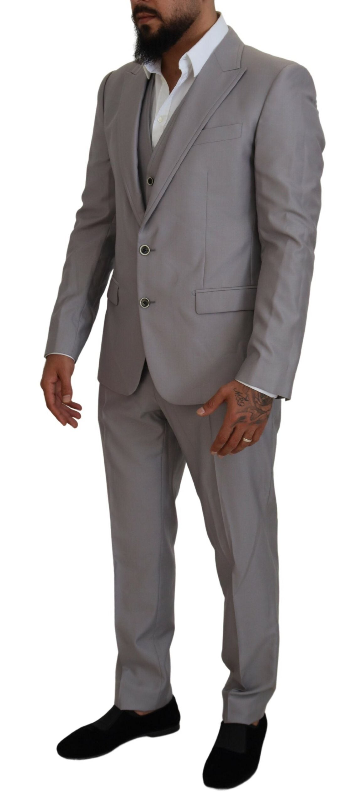 Dolce & Gabbana Costume Slim Fit 3 Pièces en Laine et Soie Argent
