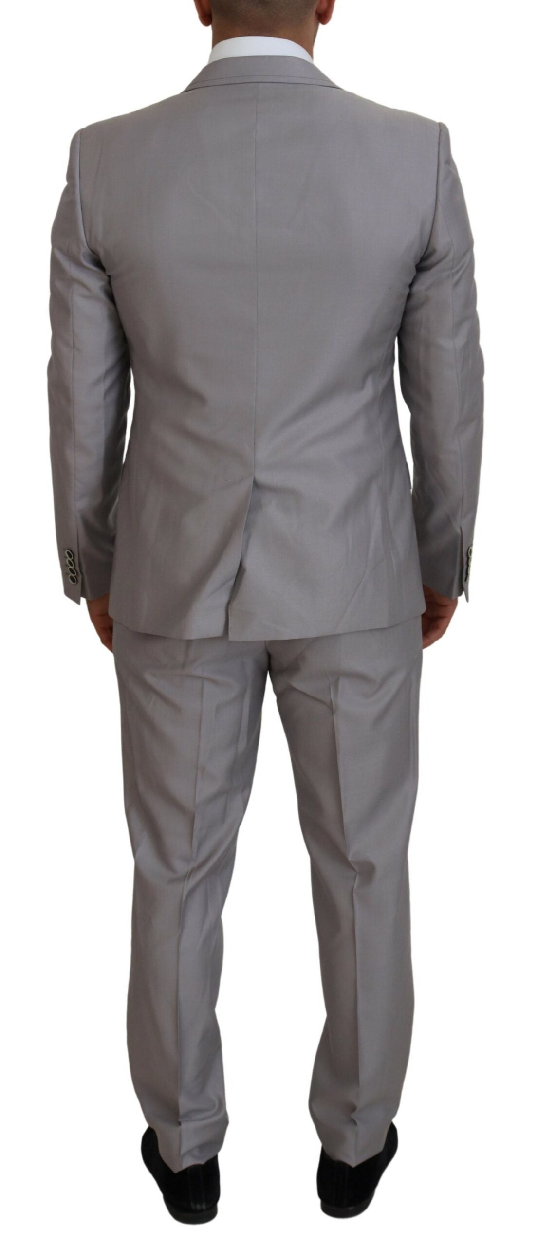 Dolce & Gabbana Costume Slim Fit 3 Pièces en Laine et Soie Argent