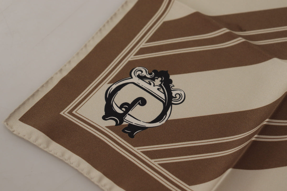 Foulard carré Dolce &amp; Gabbana à rayures marron et logo DG pour homme