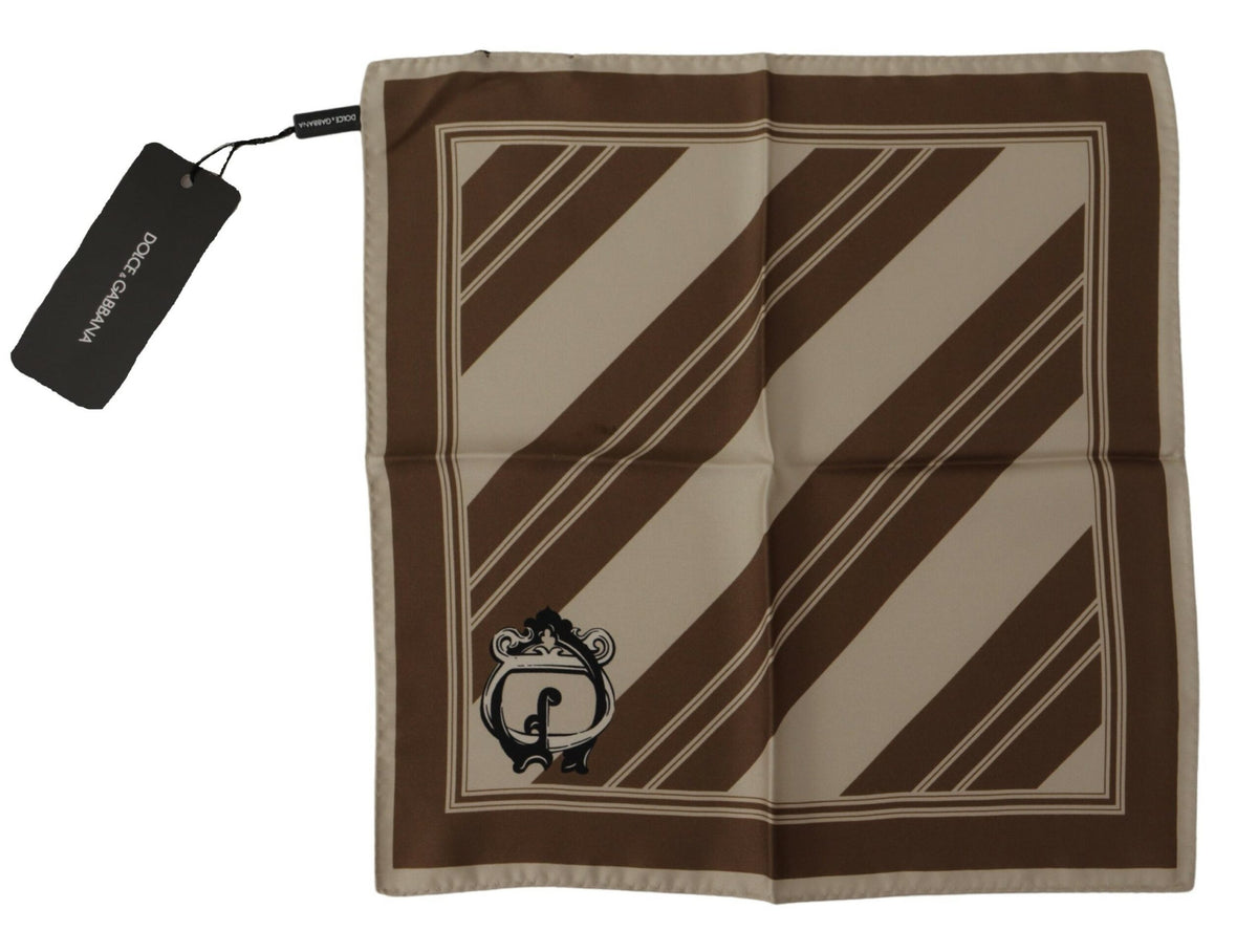 Foulard carré Dolce &amp; Gabbana à rayures marron et logo DG pour homme