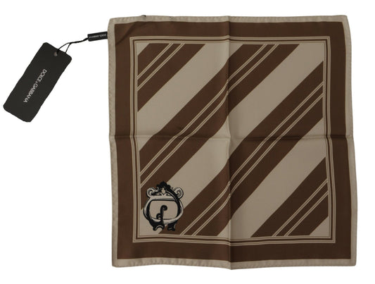 Foulard carré Dolce & Gabbana à rayures marron et logo DG pour homme