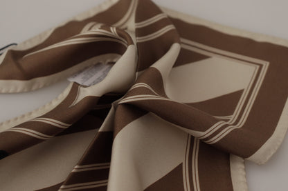 Foulard carré Dolce & Gabbana à rayures marron et logo DG pour homme