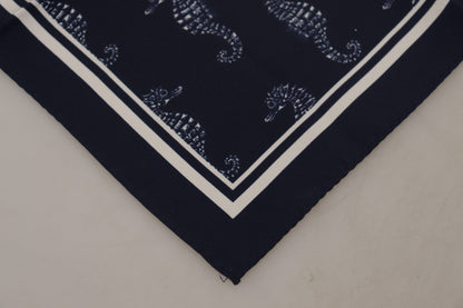 Foulard carré imprimé hippocampe bleu Dolce & Gabbana DG