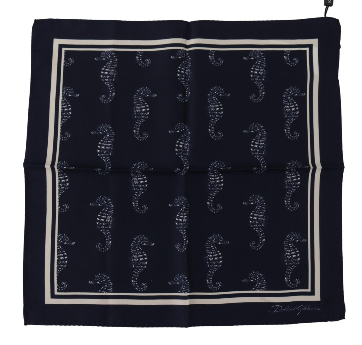 Foulard carré imprimé hippocampe bleu Dolce &amp; Gabbana DG