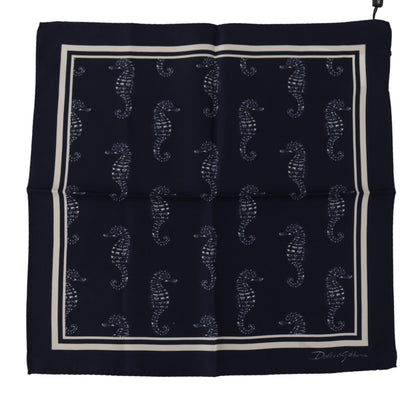 Foulard carré imprimé hippocampe bleu Dolce & Gabbana DG