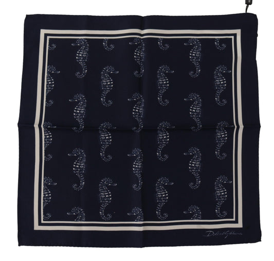 Foulard carré imprimé hippocampe bleu Dolce & Gabbana DG