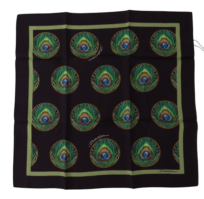 Foulard carré imprimé plumes de paon noir Dolce & Gabbana