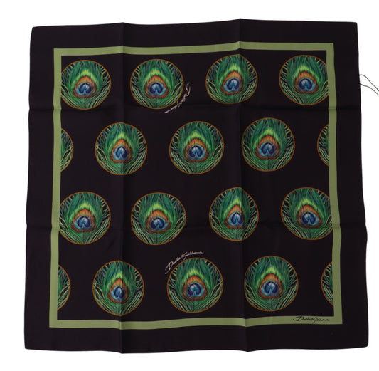 Foulard carré imprimé plumes de paon noir Dolce & Gabbana
