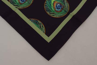 Foulard carré imprimé plumes de paon noir Dolce & Gabbana
