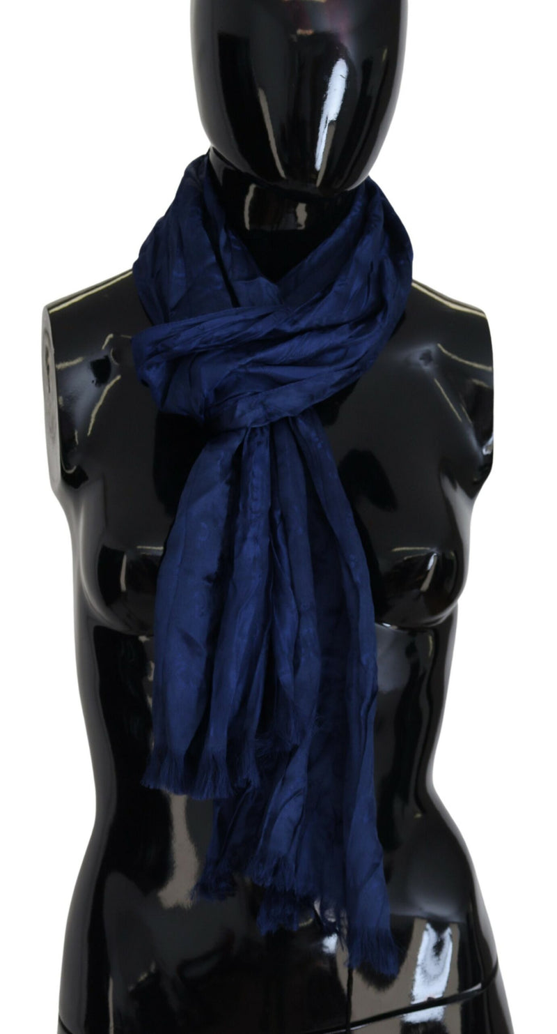 Costume National Écharpe en Soie Bleue avec Franges - Style Authentique