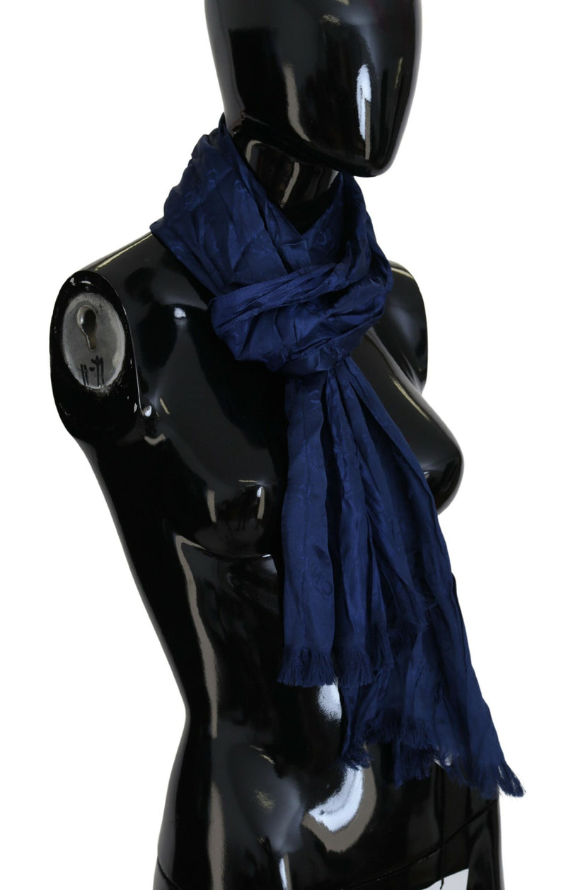 Costume National Écharpe en Soie Bleue avec Franges - Style Authentique