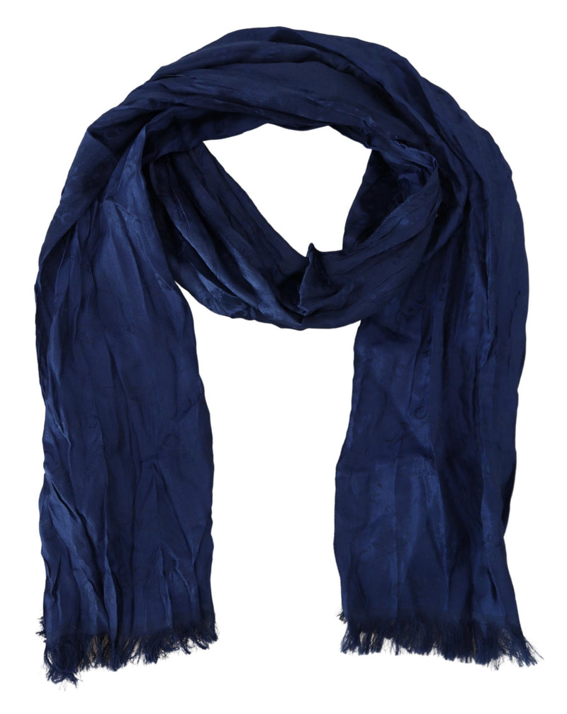 Costume National Écharpe en Soie Bleue avec Franges - Style Authentique