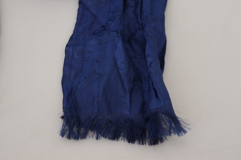 Costume National Écharpe en Soie Bleue avec Franges - Style Authentique