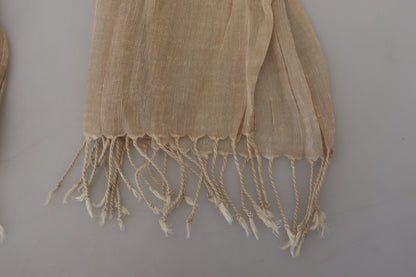 Costume National Châle en coton beige Foulard à franges