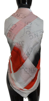 Costume National Écharpe Foulard Carré Gris Rouge en Soie