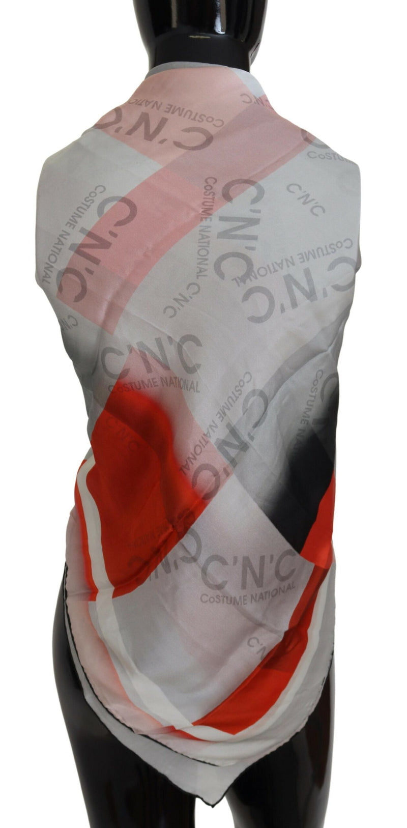Costume National Écharpe Foulard Carré Gris Rouge en Soie