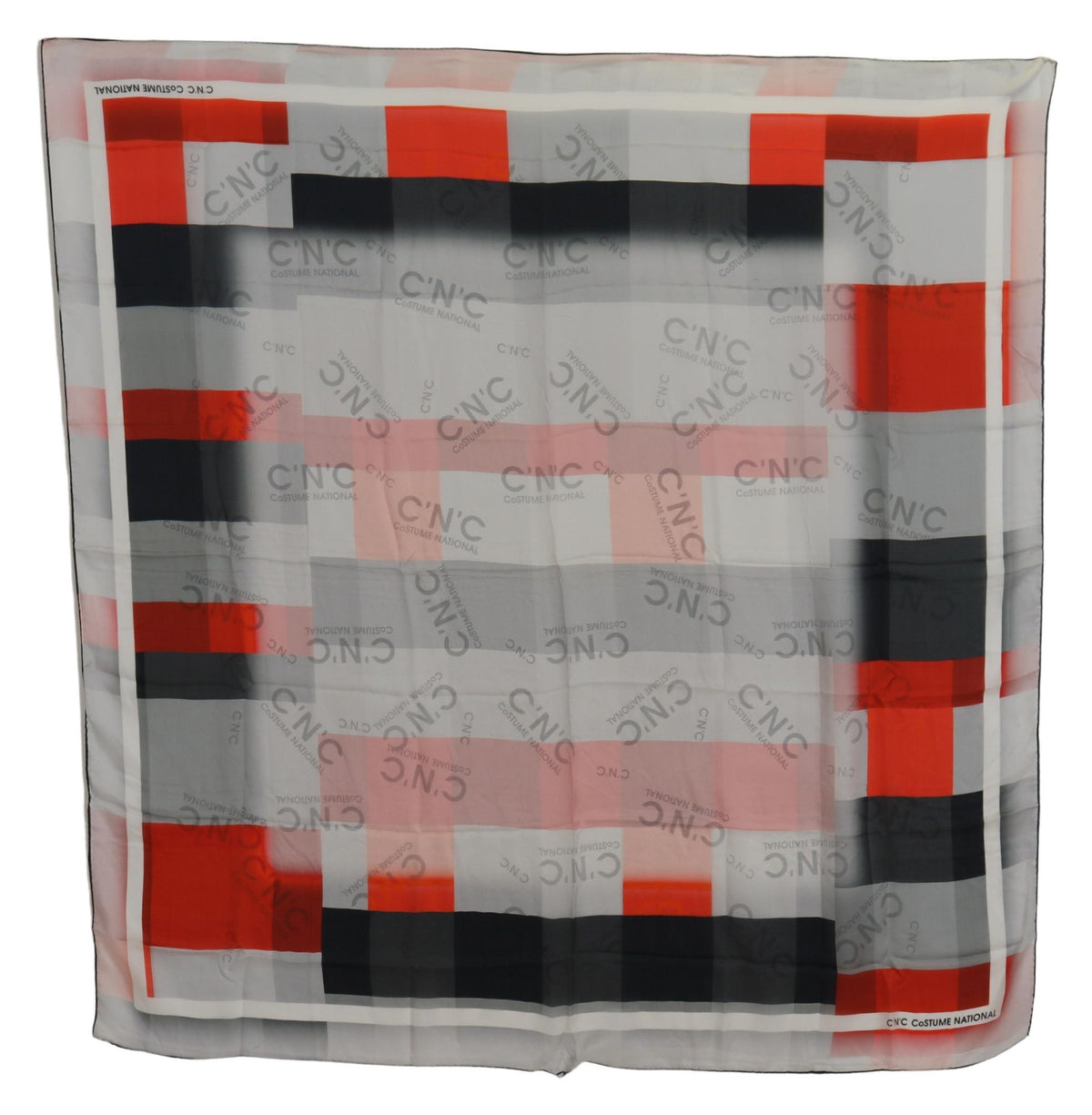 Costume National Écharpe Foulard Carré Gris Rouge en Soie