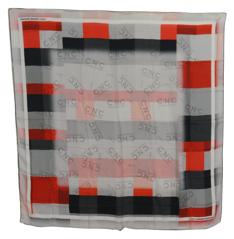Costume National Écharpe Foulard Carré Gris Rouge en Soie