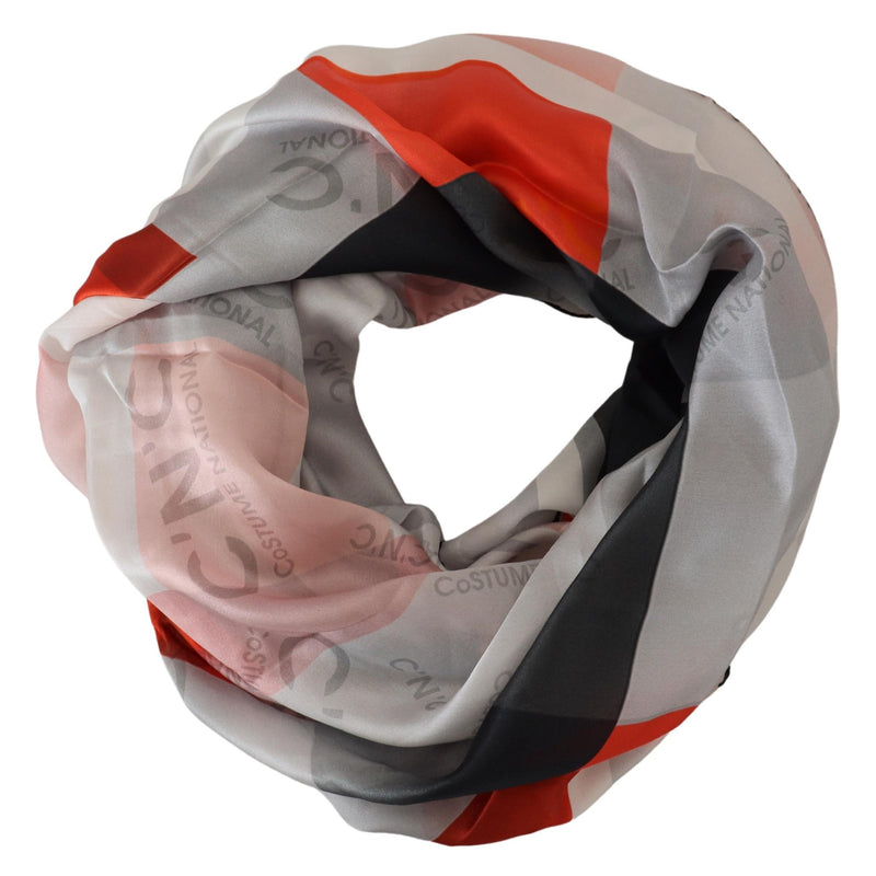 Costume National Écharpe Foulard Carré Gris Rouge en Soie