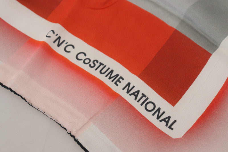 Costume National Écharpe Foulard Carré Gris Rouge en Soie