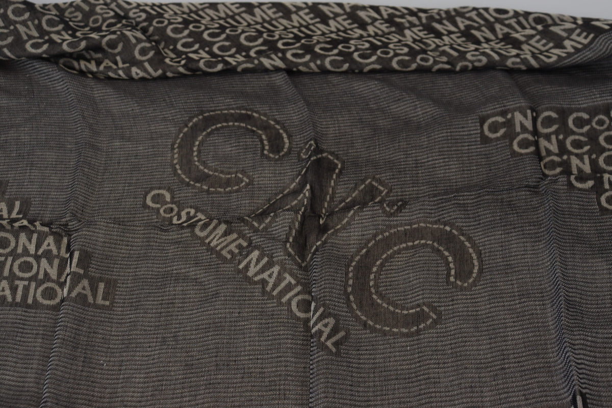 Costume National Écharpe Châle Tricot Logo Gris