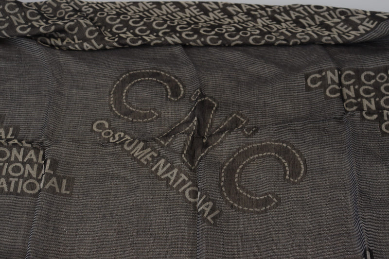 Costume National Écharpe Châle Tricot Logo Gris