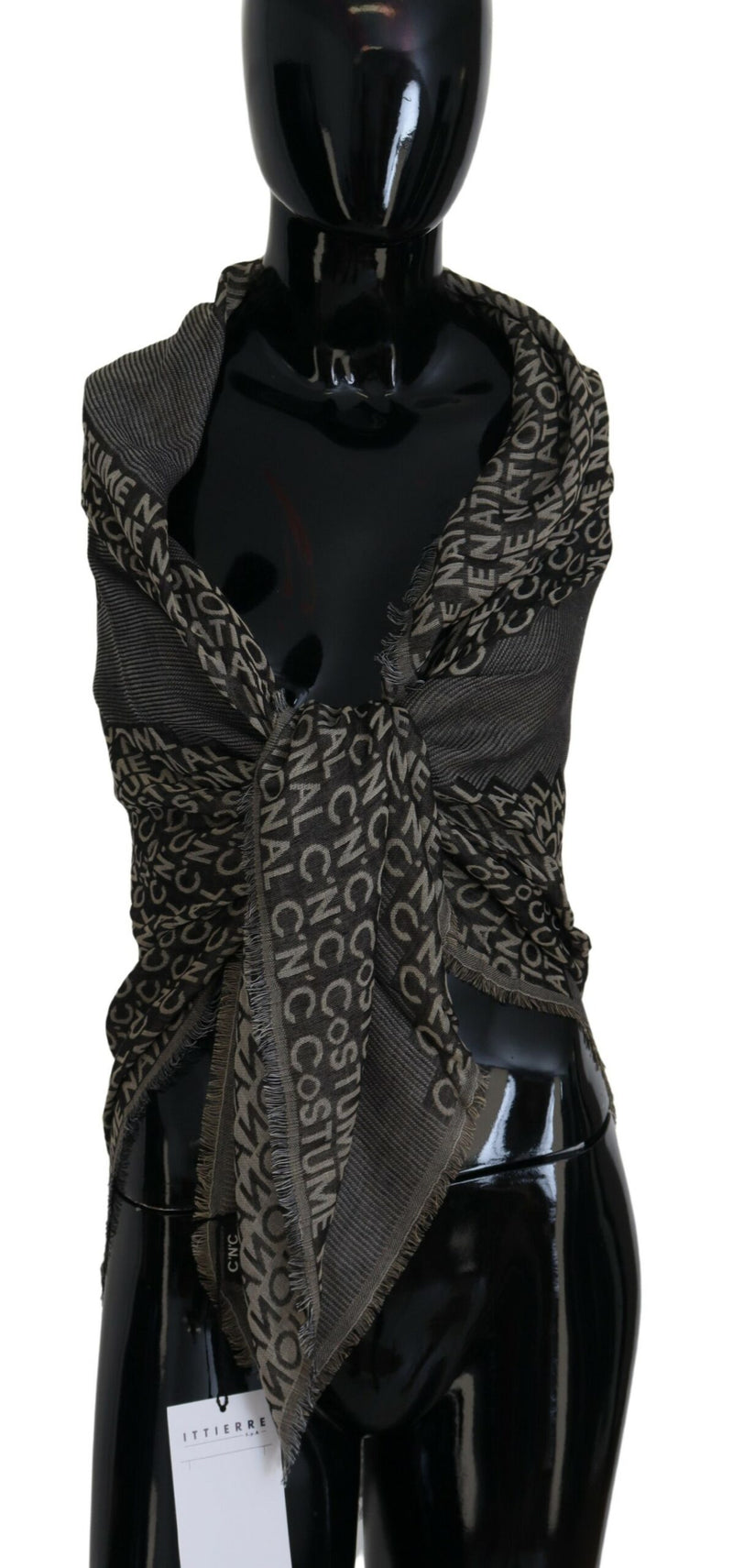 Costume National Écharpe Châle Tricot Logo Gris