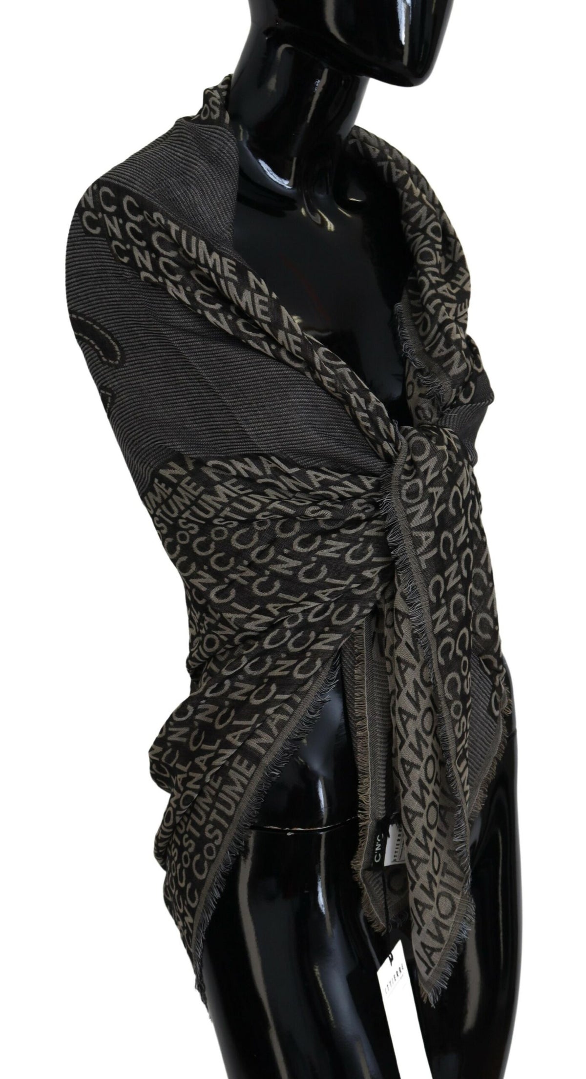 Costume National Écharpe Châle Tricot Logo Gris