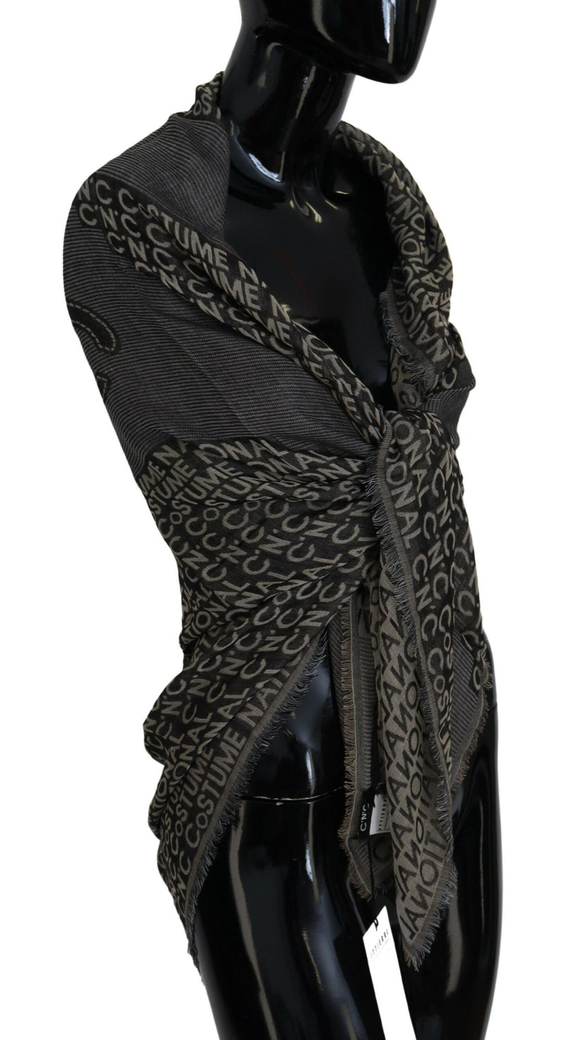 Costume National Écharpe Châle Tricot Logo Gris