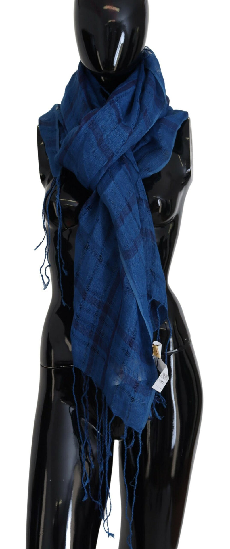Costume National Écharpe en Lin Bleu avec Franges - Authentique