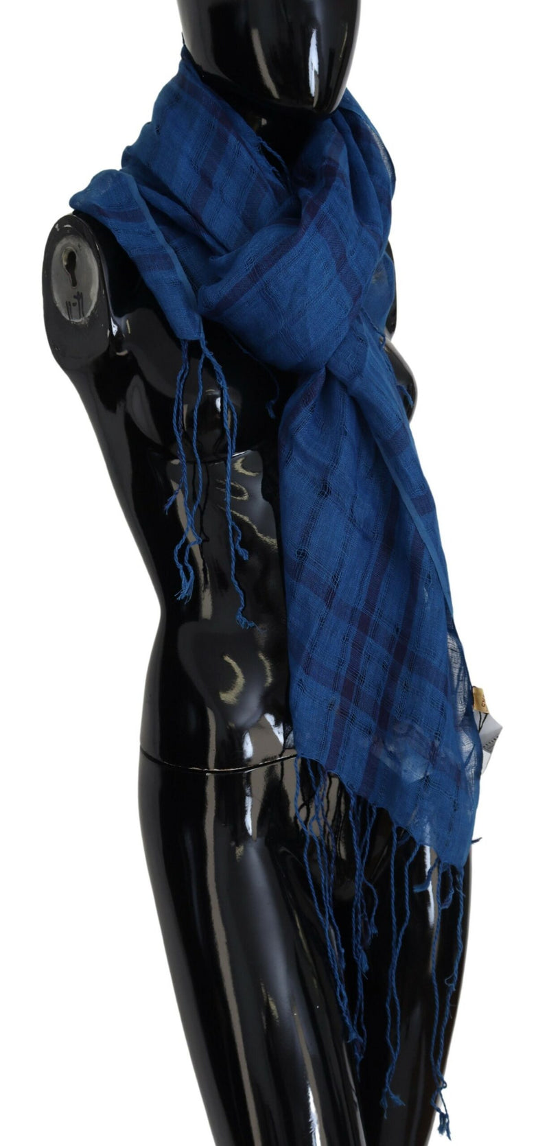 Costume National Écharpe en Lin Bleu avec Franges - Authentique