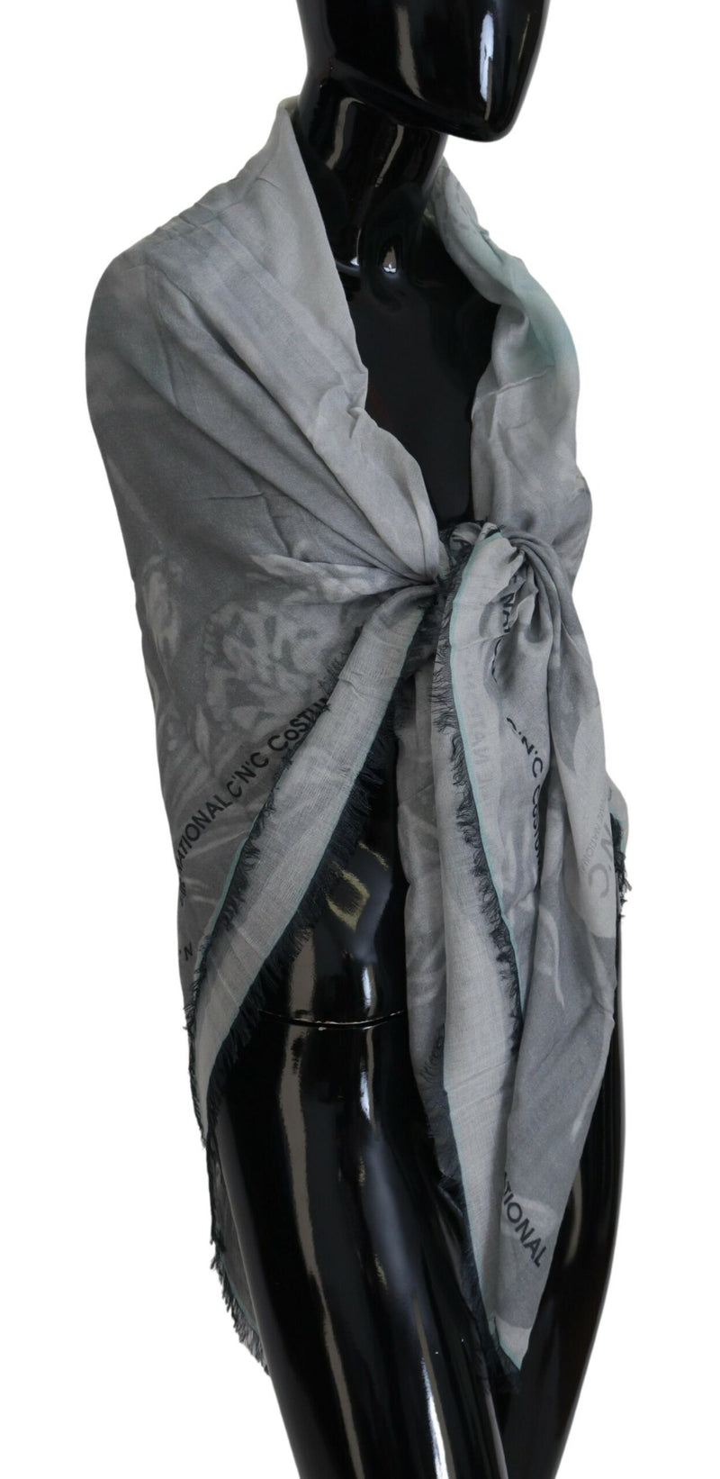 Costume National Foulard en Coton Imprimé Gris avec Franges